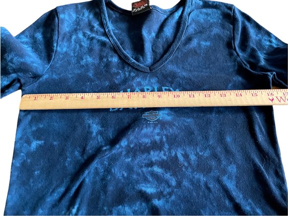 Vintage Harley Davidson 01 Women Long Sleeve TShirt Blue Tye Dye Stillwater SZ L - Picture 3 of 7